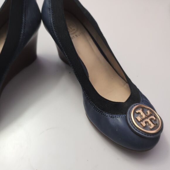 Tory Burch Caroline Navy Blue Ballet Pump Wedges Women's Size 5M Multi Color - Picture 5 of 8